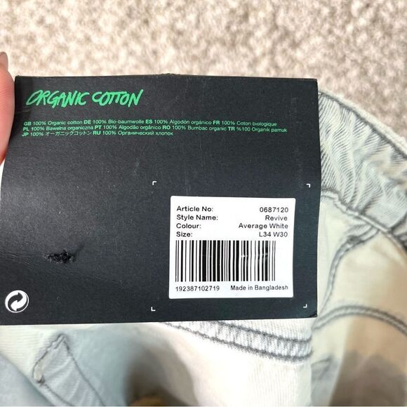 Cheap Monday Jeans Men’s 30x34 Average White Revive Slim Straight Raw Hem NWT - Picture 3 of 8